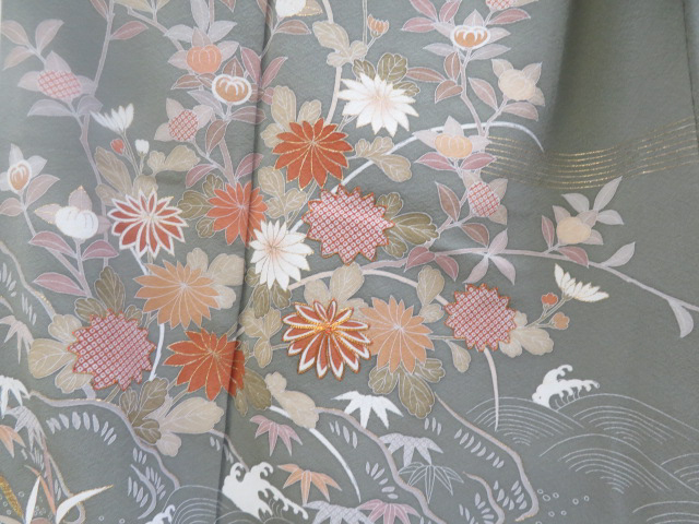 c-906訪問着染め金駒刺繍草花文様 c-906訪問着染め金駒刺繍草花文様